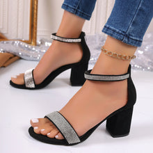 Load image into Gallery viewer, Rhinestone High Heel Sandals Summer Chunky Square Heel Sandals
