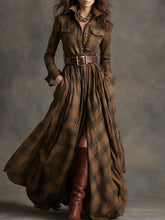 Load image into Gallery viewer, Women's Plus Size Plaid Print Long Sleeve Shirt Dress with Pockets
