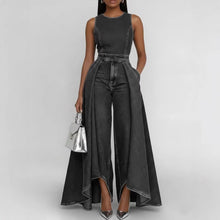 Load image into Gallery viewer, Women’s Crew Neck Sleeveless Wide-Leg Denim Jumpsuit
