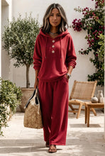 Load image into Gallery viewer, Women's Button-Neck Hoodie &amp; Wide-Leg Pants Set
