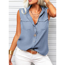 Load image into Gallery viewer, Women's Lapel Collar Sleeveless Top – Loose Fit, Pockets, Solid Color
