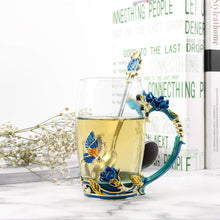 Load image into Gallery viewer, Handmade Enamel Teacup Set with Floral &amp; Butterfly Design — The Perfect Gift for Tea Lovers
