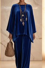 Load image into Gallery viewer, Women's Velvet Batwing Cape-Sleeve Poncho Tunic &amp; Wide-Leg Pants Set
