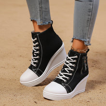Load image into Gallery viewer, Women's Canvas Wedge Platform Lace-Up Sneakers
