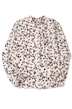 Load image into Gallery viewer, White Leopard Print Puff Sleeve Mock Neck Pleated Blouse
