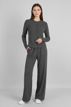 Load image into Gallery viewer, Women's Half-High-Neck Ribbed Knit Cardigan &amp; Button-Front Trousers Set
