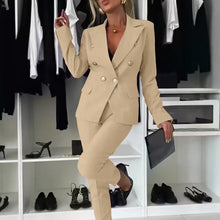 Load image into Gallery viewer, Double-Breasted Lapel Blazer &amp; Zip-Up Trousers Suit
