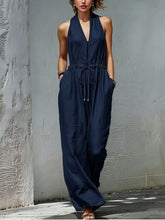 Load image into Gallery viewer, Women's Sleeveless Halter Neck Solid Color Long Jumpsuit
