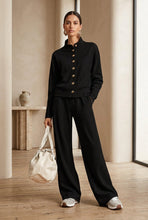 Load image into Gallery viewer, Women's Stand-Collar Button Cardigan &amp; Wide-Leg Pants Set
