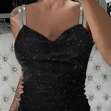 Load image into Gallery viewer, Sequin V-Neck Camisole – Rhinestone Strap Sparkly Top
