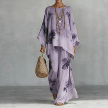 Load image into Gallery viewer, Floral Print Bamboo Linen Two-Piece Set | Wide-Leg Pants

