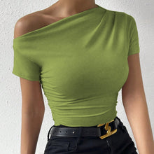 Load image into Gallery viewer, Women’s Y2K Ruched One-Shoulder Summer Top – Slim Fit Asymmetrical Shirt
