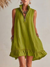 Load image into Gallery viewer, Women's Casual Loose Half-Zip Sleeveless Dress with Ruffle Hem
