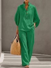 Load image into Gallery viewer, Women’s Casual Shirt and Full-Length Pants Set
