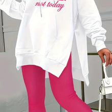 Load image into Gallery viewer, Casual 2-Piece Set Solid Color Leggings &amp; Letter Print Hooded Sweatshirt
