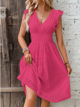 Load image into Gallery viewer, Waisted V-Neck Lace Midi Dress

