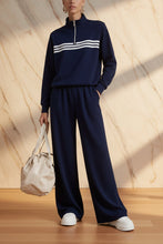 Load image into Gallery viewer, Women's Half-Zip Stripe Sweatshirt &amp; Wide-Leg Pants Set
