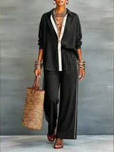 Load image into Gallery viewer, Contrast-Color Long-Sleeve Shirt &amp; Pants Set – Two-Piece
