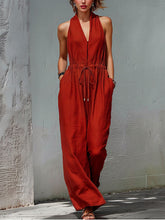 Load image into Gallery viewer, Women's Sleeveless Halter Neck Solid Color Long Jumpsuit
