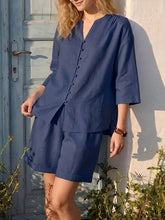 Load image into Gallery viewer, Women's V-Neck Top &amp; High-Waist Wide-Leg Shorts Two-Piece Set
