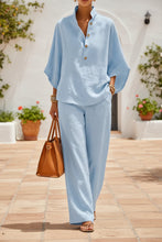Load image into Gallery viewer, Women's Linen-Look Stand Collar Batwing Top &amp; Wide-Leg Pants Set
