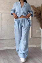 Load image into Gallery viewer, Wide-Leg Pants &amp; Lace-Up Top Two-Piece Set – Solid Color, 12 Colors S–5XL
