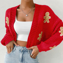 Load image into Gallery viewer, Gingerbread Man Knit Cardigan with Ribbed Cuffs
