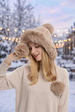 Load image into Gallery viewer, Triple Pom-Pom Fleece Knit Hat with Ear Straps
