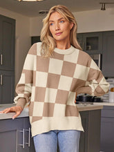 Load image into Gallery viewer, EFAN Women's Oversized Sweaters Fall Crewneck Batwing Sleeve Pullover Sweaters Small Khaki Plaid - # WOAA21510006-PRG
