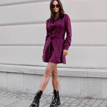 Load image into Gallery viewer, Loose Linen Lace-Up Long-Sleeve Mini Dress – 3 Colors, S–2XL
