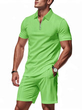 Load image into Gallery viewer, Men's Plus Size Quarter Zip Short Sleeve Top and Shorts Set
