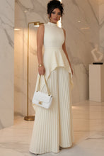 Load image into Gallery viewer, Women's Mock Neck Asymmetric Hi-Lo Peplum Top &amp; Accordion Pleated Wide-Leg Palazzo Pants Set
