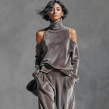 Load image into Gallery viewer, Women's Korean Velvet Long Sleeve Top &amp; Pants Set
