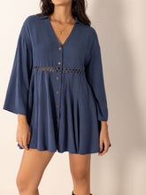 Load image into Gallery viewer, Dusty Blue Long Sleeve Mini Dress Elegant Cutout &amp; Buttoned Design Lightweight Women Dress
