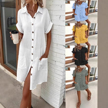 Load image into Gallery viewer, Women's Casual Loose Short-Sleeve Midi Shirt Dress – Button-Down
