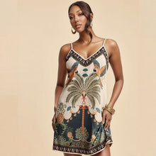 Load image into Gallery viewer, European and American-Style Tropical Print V-Neck Slip Dress
