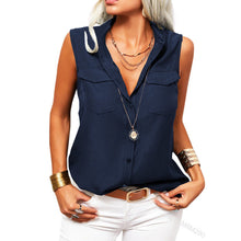 Load image into Gallery viewer, Women's Lapel Collar Sleeveless Top – Loose Fit, Pockets, Solid Color
