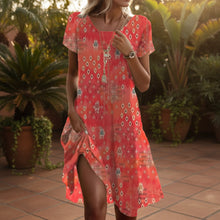Load image into Gallery viewer, Ethnic Print Midi Dress – Scoop Neck Geometric Pattern Boho Dress
