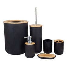 Load image into Gallery viewer, Bamboo Bathroom Accessories Set Plastic Bathroom Kit Soap Dispenser Toothbrush Cup Soap Dish Toilet Brush Holder Trash Can Bathroom Accessories Toothbrush Holder Toothbrush Cup Soap Dispenser Soap Dish Toilet Brush Holder Trash Can For Home Apartment
