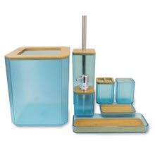 Load image into Gallery viewer, Bamboo Bathroom Accessories Set Plastic Bathroom Kit Soap Dispenser Toothbrush Cup Soap Dish Toilet Brush Holder Trash Can Bathroom Accessories Toothbrush Holder Toothbrush Cup Soap Dispenser Soap Dish Toilet Brush Holder Trash Can For Home Apartment
