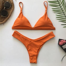 Load image into Gallery viewer, Bandage Bikini Swimwear Women's Bikini Swimsuit Ribbed Tie Side Bathing Suit Scrunch Butt String Thong Bikini Set
