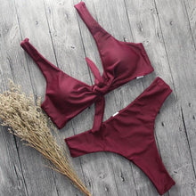 Load image into Gallery viewer, Bandage Bikini Swimwear Women's Bikini Swimsuit Ribbed Tie Side Bathing Suit Scrunch Butt String Thong Bikini Set
