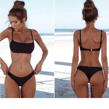 Load image into Gallery viewer, Bandage Bikini Swimwear Women's Bikini Swimsuit Ribbed Tie Side Bathing Suit Scrunch Butt String Thong Bikini Set

