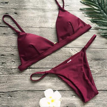 Load image into Gallery viewer, Bandage Bikini Swimwear Women's Bikini Swimsuit Ribbed Tie Side Bathing Suit Scrunch Butt String Thong Bikini Set
