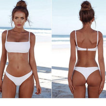 Load image into Gallery viewer, Bandage Bikini Swimwear Women's Bikini Swimsuit Ribbed Tie Side Bathing Suit Scrunch Butt String Thong Bikini Set
