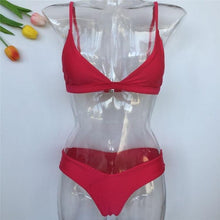 Load image into Gallery viewer, Bandage Bikini Swimwear Women's Bikini Swimsuit Ribbed Tie Side Bathing Suit Scrunch Butt String Thong Bikini Set
