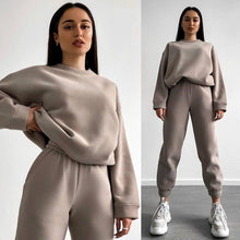 Load image into Gallery viewer, Women's Crewneck Sweatshirt &amp; Jogger Pants Two-Piece Set – Loose Fit
