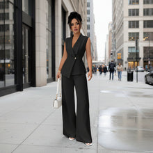 Load image into Gallery viewer, Women's Sleeveless Blazer &amp; Straight-Leg Pants Two-Piece Set
