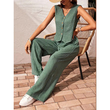 Load image into Gallery viewer, Women’s crop vest blazer wide leg pants set

