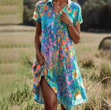 Load image into Gallery viewer, Ethnic Print Midi Dress – Scoop Neck Geometric Pattern Boho Dress
